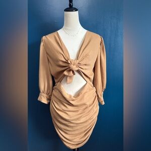 ASOS Cut Out Ruched Skirt 3/4 Sleeve Mini Dress EUC Size 10